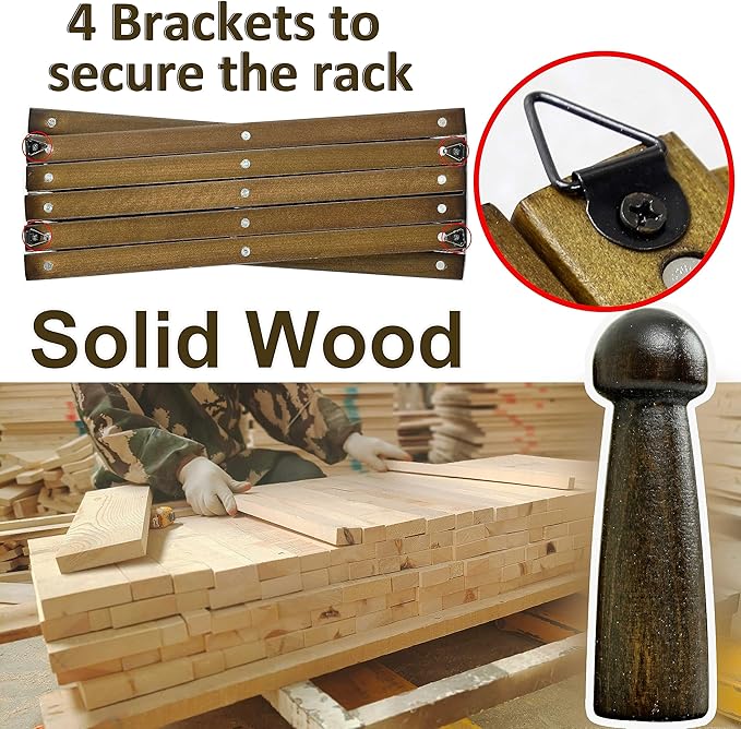 WEBI Accordion Wall Hanger,Expandable Wooden Hat Rack for Wall Mounted Coat Rack,Accordion Hat Hooks Holder for Baseball Caps,17 Peg,Dark Walnut