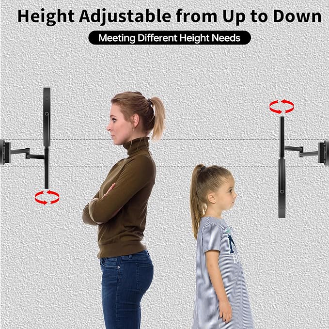 8" Wall Mounted Makeup Mirror with Handle, 3 Color Lights Dimmable and 1X/10X Magnification, Rechargeable Bathroom Wall Mount Magnifying Mirror with Extension Arm Height Adjustable Black