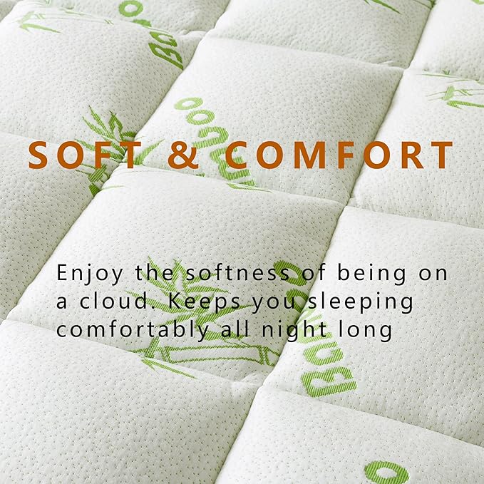 Bamboo_Viscose Mattress Topper Twin Size, Cooling Extra Thick Breathable Mattress pad, 8-21”Deep Pocket Soft Quilted Fitted Mattress Cover with Down Alternative Fill