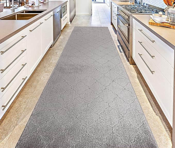 Custom Cut Non-Slip Runner Rug – 31" by 8 ft – Gripping Rubber Back – Cloud Grey – Perfect for Wide Hallways