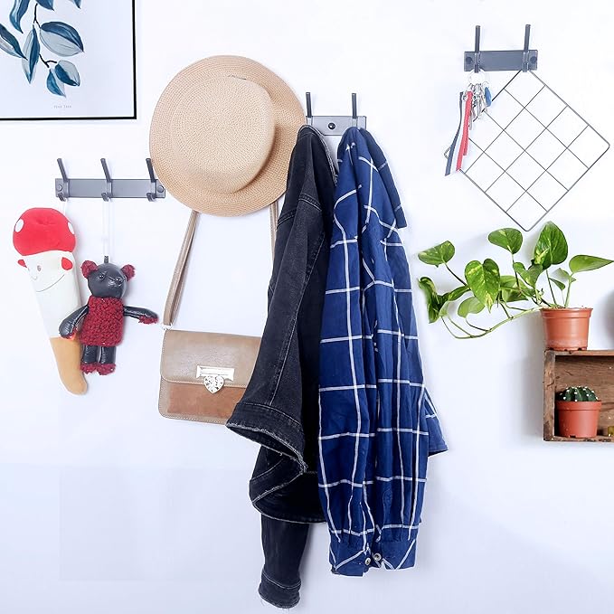 WEBI Coat Rack Wall Mounted,2 Coat Hooks for Hanging Coats,Heavy Duty Metal Hook Rack Hook Rail Coat Hanger Wall Mount for Clothes Entryway Jacket,Black,2 Packs