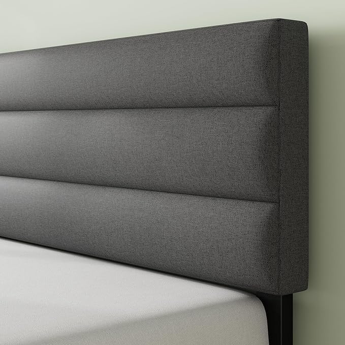 ZINUS Queen Piper Upholstered Platform Bed with Horizontal Paneled Headboard, Wooden Slat Support, No Box Spring Needed, Easy Assembly, Eco Friendly Packaging, Dark Grey