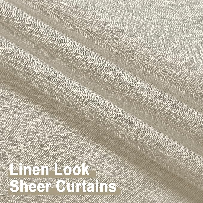 Aiyufeng Kirei Farmhouse Sheer Curtains Flax Textured for Living Room, Semi Sheer Vertical Drapes Privacy with Light Filter for Home Office/Farm House, W40 x L96, Linen, 1 Pair