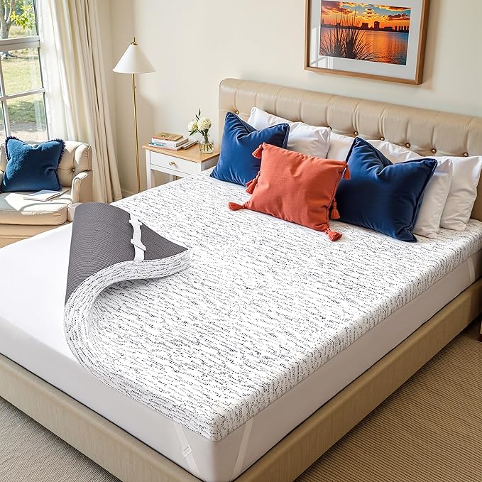 Subrtex Memory Foam Mattress Topper King, 4 Inch Bed Toppers for Pressure Relieving, Soft Mattress Pads with Removable Washable Cover