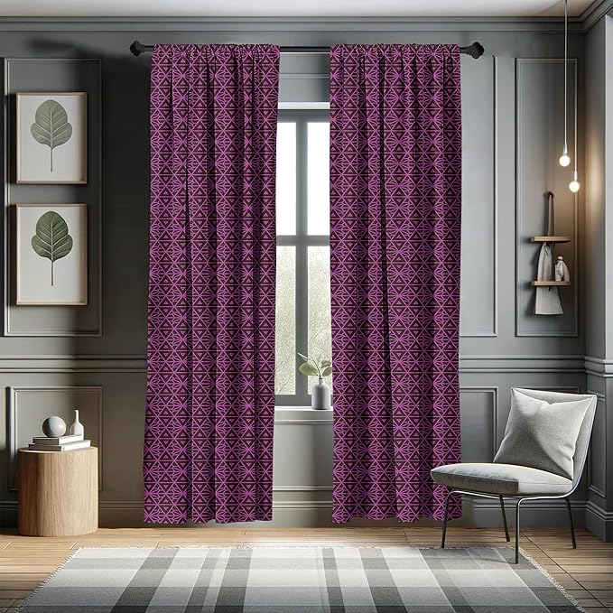Ambesonne Lattice Window Curtains, Abstract Symmetric Pattern with Geometric Elements in Pink Color Shade, Lightweight Decor 2-Panel Set with Rod Pocket, Pair of - 28" x 84", Brown Magenta