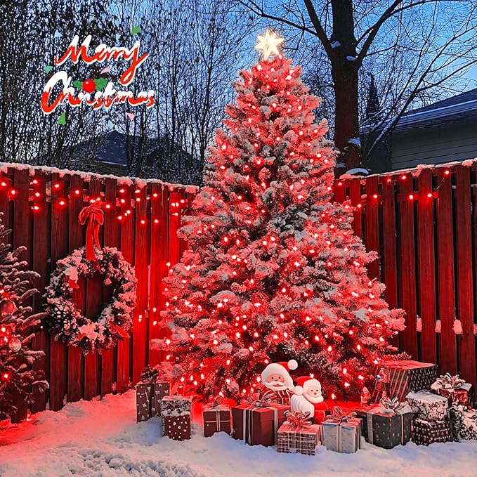 JMEXSUSS 250 LED Red Christmas Lights Indoor Outdoor Waterproof with 8 Modes, 91.5ft Expandable Red String Lights for Bedroom Tree Patio Garden Party Holiday Decorations