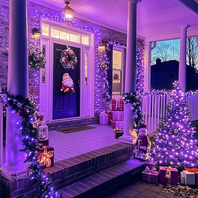 JMEXSUSS 250 LED Christmas String Lights, 91.5ft Purple Christmas Lights Outdoor Waterproof, 8 Lighting Modes Connectable Christmas Tree Light for Yard Patio Party Holiday Decorations