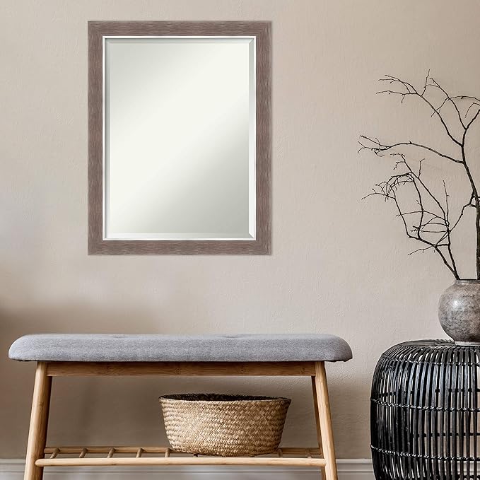Amanti Art Brown Bathroom Mirror for Over Sink, 27x21 Noble Mocha Rectangle Vanity Mirror, Medium Casual Frame, Hangs Horizonally and Vertically, Bathroom Wall Decor, Beveled Edge