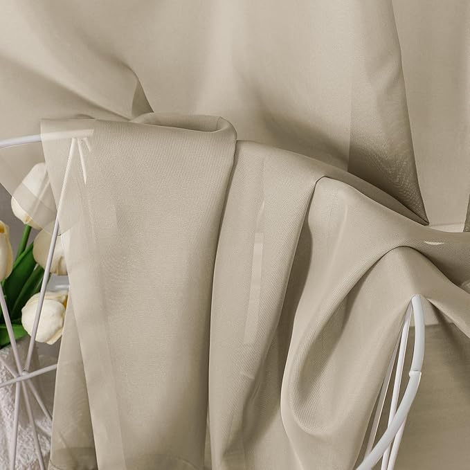 Aiyufeng Taupe Sheer Curtains 84 Inches Long 2 Panels Set, Semi Transparent Voile Rod Pocket Sheer Window Drapes for Bedroom Bed Canopy Living Room Dining Wedding Party Backdrop, 40W x 84L inch