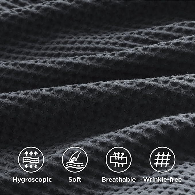 Bedsure Cotton Duvet Cover Queen - 100% Cotton Waffle Weave Charcoal Duvet Cover Queen Size, GentleSoft™ and Breathable Bedding Set for All Season, 3 Pieces, 90"x90"