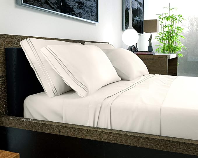 DREAMCARE King Size Sheets Set – 6 pcs Cooling Bed Sheets – up to 21” Deep Pocket King Sheet Set – 2500 Supreme Collection – Extra Soft 100% Brushed Microfiber Hotel Luxury with Side Pocket – Ivory