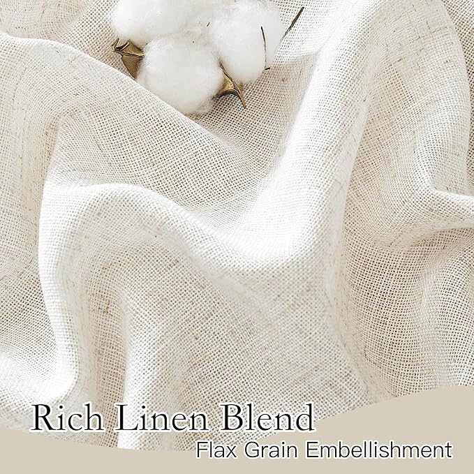 RYB HOME Flax Linen Blend Curtains - Semi Translucent Privacy Kitchen Valances, Light Glare Control Short Small Window Curtains for Bathroom Closet RV, 52" W x 36" L, 2 Pcs, Linen