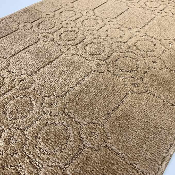 Custom Size Modern Abstract Floor Carpet Runner Rug for Hallways, Slip Resistant Latex Rubber Backed, 31 inch Wide X Customized Length, Art Gold Tan, 31 inch X 34 feet