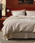 Bedsure Cotton Duvet Cover Set - 100% Cotton Waffle Weave Linen Duvet Cover Oversized Queen Size, GentleSoft™ and Breathable Bedding Set for All Season, 3 Pieces, 98"x98"