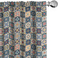 Ambesonne Moroccan Window Curtains, Portuguese Azulejo Checkered Squares Colorful Pattern Floral Arrangement, Lightweight Decor 2-Panel Set with Rod Pocket, Pair of - 28" x 84", Dark Blue Amber Red