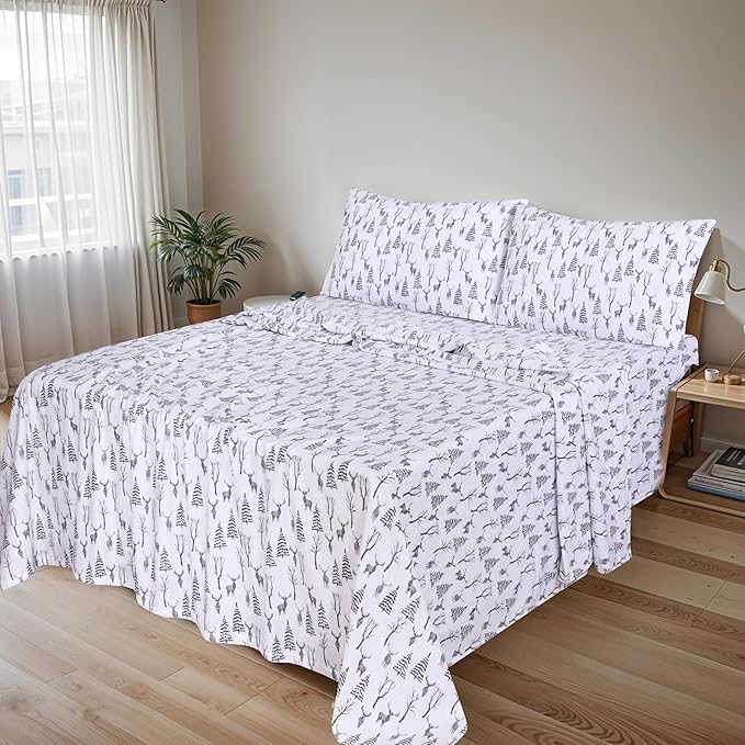 RUVANTI Flannel Sheets Full Size - 100% Cotton Double Brushed Bed Sheets Set, Deep Pockets 16 Inches, All Seasons Breathable & Extra Soft Full Sheets, Warm & Cozy, 4 Piece, Dry Winter
