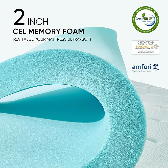 Memory Foam Mattress Topper California King Size, Dual Layer 4 Inch Mattress Pad,2 Inch Gel Memory Foam Plus 2 Inch Pillow Top Cover with 8-21 Inch Deep Pocket