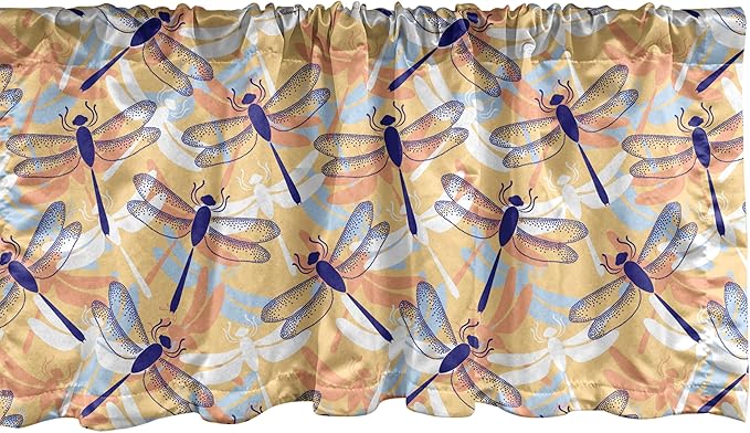 Ambesonne Dragonfly Window Valance, Uneven Big Repetitive Winged Bug 2 Pairs of Patched Wings Flying Orange Blobs, Curtain Valance for Kitchen Bedroom Decor with Rod Pocket, 54" X 18", Sand Brown