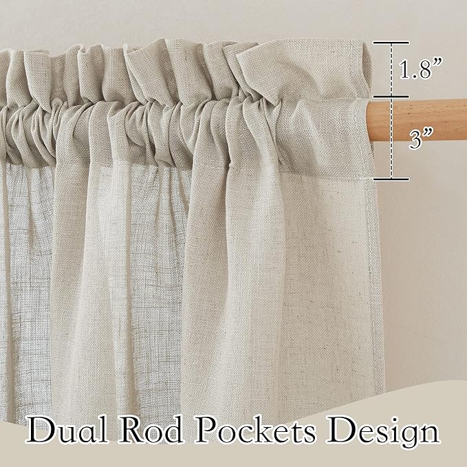 RYB HOME Linen Sheer Curtains - Semi Sheer Privacy Drapes for Bedroom Living Room Kitchen Bathroom Cafe Window Decor, Angora, 52 inch Width x 90 inch Length, 1 Pair