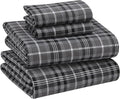 RUVANTI Flannel Sheets Queen Size - 100% Cotton Double Brushed Bed Sheets, Deep Pockets 16 Inches Queen Sheet Set, All Seasons Breathable & Extra Soft - Warm & Cozy, 4 Piece, Grey Plaid