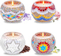 Rancco Handmade Mosaic Glass Tealight Candle Holder Set - 4 Pack with 10.5 oz Long-Lasting Soy Wax Scented Candles - Perfect Aromatherapy Gifts for Women, Moms, Birthdays, Spa Days, and Christmas