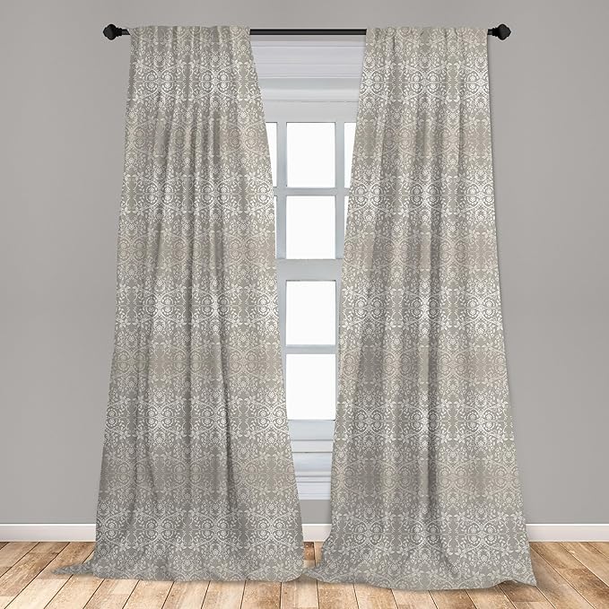 Ambesonne Grey Curtains, Victorian Lace Flowers and Leaves Retro Background Old Fashioned Graphic, Window Treatments 2 Panel Set for Living Room Bedroom, Pair of - 28" x 95", Warm Taupe