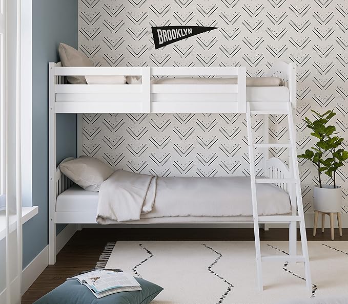 Storkcraft Long Horn Twin-Over-Twin Bunk Bed (White) - GREENGUARD Gold Certified, Converts to 2 Individual Twin Beds