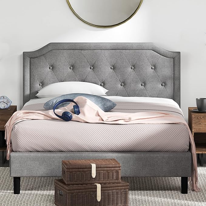 ZINUS Kellen Upholstered Scalloped Platform Bed Frame, Mattress Foundation, Wood Slat Support, No Box Spring Needed, Easy Assembly, King