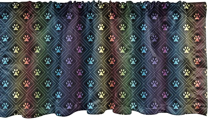 Ambesonne Dog Lover Window Valance Pack of 2, Paw Print Pattern Diamond Shaped Rhombus Shapes Design Geometric Arrangement, Rod Pocket Curtain Valances for Kitchen Bedroom, 54" X 12", Petrol Blue