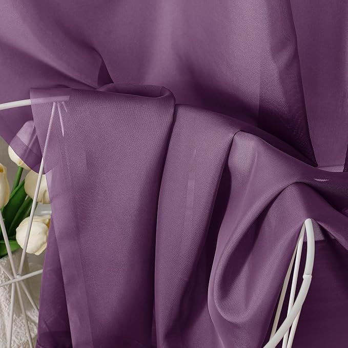 Aiyufeng Plum Purple Sheer Curtains 63 Inches Long 2 Panels Set, Solid Voile Top Dual Rod Pockets Stylish Breathable Drapes Window Treatment for Kid's Room/Bedroom/Living Room, 40W x 63L inches