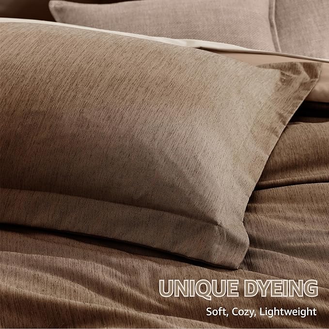 Monbix Queen Comforter Set - 7 Pieces Cationic Dyeing Brown Bed in a Bag Queen Bedding Sets with Comforter, Sheets, Pillowcases & Shams, Reversible Bedding Comforters Sets