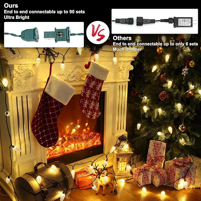 Brizled C9 Christmas Lights, 16ft 25 LED Faceted C9 Warm White Christmas Lights, Connectable Indoor Outdoor Xmas String Light, 120V UL Certified for Tree, Yard, Garden, Porch, Party & Holiday Decor