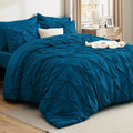 Bedsure Twin Comforter Set Teal - Bed in a Bag Twin Size Bedding 5 Pieces, GentleSoft™ Pintuck Bed Set Gift for Family, Pinch Pleat Teal Comforter with Sheets, Pillowcase & Sham