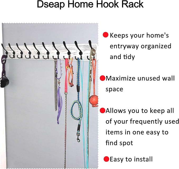 Dseap Coat Rack Wall - Heavy-Duty 38-1/4" Long, with Reinforced 10 Custom Tri-Hooks, Solid Wood Wall Hanger for Coats Hat Jackets - Rustic Farmhouse Entryway Storage, White & Black, Pack of 2