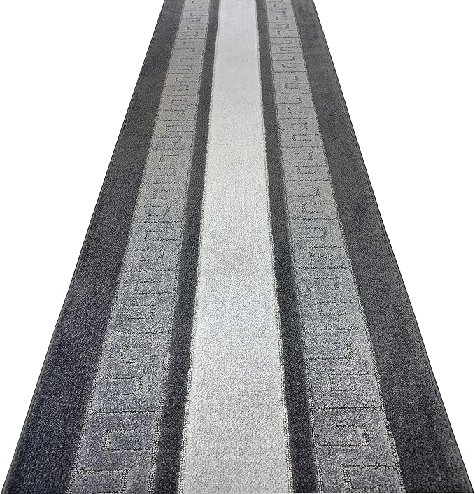 Custom Length Cut to Size Ancient Latin Hellenic Motif Carpet Runner Rug for Hallways, Non Slip Rubber Backed, 31 inch Wide X Customized Length, Greek Key Grey, 31 inch X 25 feet