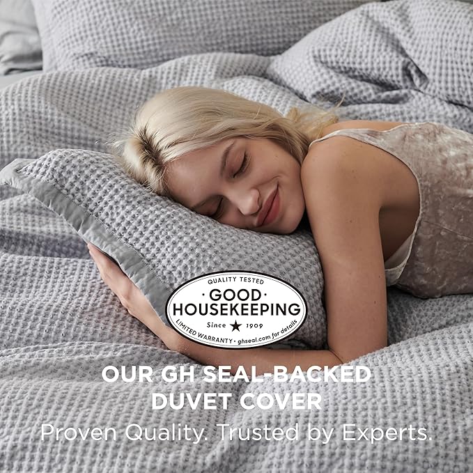 Bedsure Cotton Duvet Cover Set - 100% Cotton Waffle Weave Grey Duvet Cover California King Size, GentleSoft™ and Breathable Cal King Bedding Set for All Season, 3 Pieces, 104"x98"