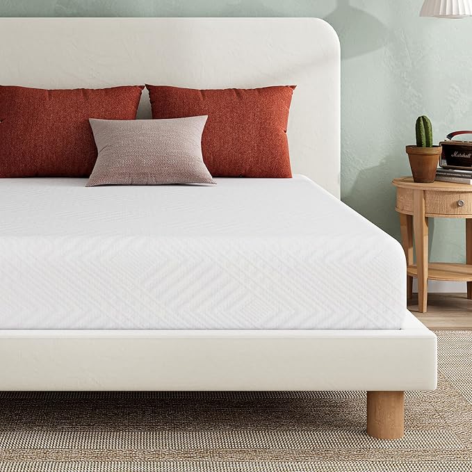 EGO White 12 inch Queen Memory Foam Mattress, Gel Green Tea Mattress Bed in a Box, Made in USA, CertiPUR-US Certified, Double Mattress, 60"×80", Medium Firm