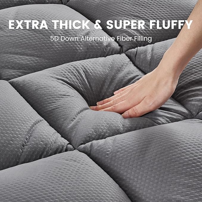 SLEEP ZONE Extra Thick Queen Mattress Topper for Back Pain, Plush Breathable Thick Mattress Pad Cover, Down Alternative Soft Bed Topper with Elastic Fitted Deep Pocket