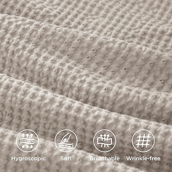 Bedsure 100% Cotton Duvet Cover Queen Size with Fitted Sheet - 4 Pieces Linen Color Waffle Weave Bedding Set, GentleSoft™ and Breathable, Includes 1 Duvet Cover 90x90, 1 Fitted Sheet, 2 Pillow Shams