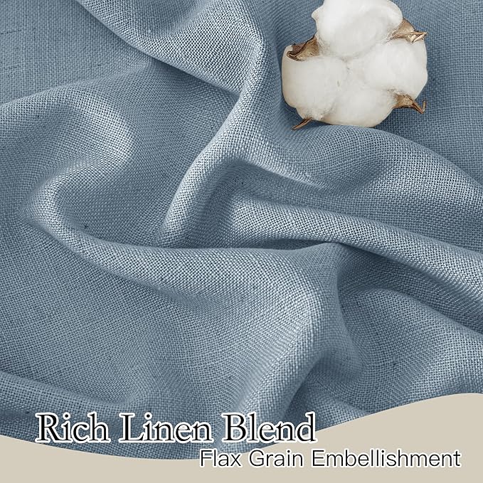 RYB HOME Light Filtering Curtains 95 inches Long 2 Panels Set, Privacy Protected Linen Blend Panels for Farmhouse/Living Room/Dining Room, Dusty Blue, Width 52 inch