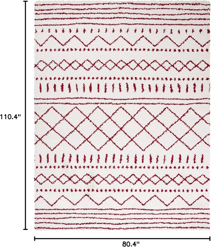 SAFAVIEH Arizona Shag Collection Area Rug - 6'7" x 9'2", Ivory & Red, Moroccan Design, Non-Shedding & Easy Care, 1.6-inch Thick Ideal for High Traffic Areas in Living Room, Bedroom (ASG741P)