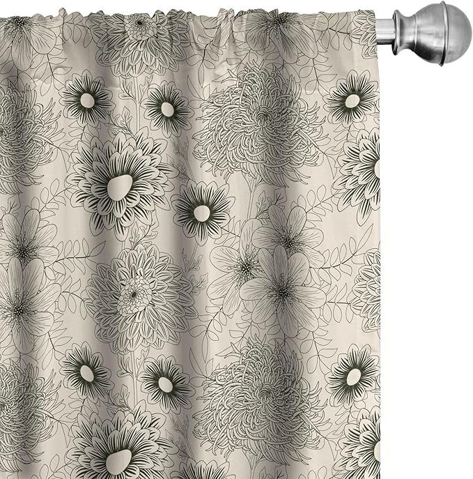 Ambesonne Dahlia Curtains, Vintage Style Garden Flower Sketches of Dahlia and Chrysanthemum Botany Theme, Window Treatments 2 Panel Set for Living Room Bedroom, Pair of - 28" x 84", Beige Black