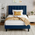 Allewie Twin Bed Frame/Velvet Upholstered Bed Frame with Vertical Channel Tufted Headboard/Strong Wooden Slats/Platform Bed Frame/Mattress Foundation/Box Spring Optional/Easy Assembly/Navy Blue