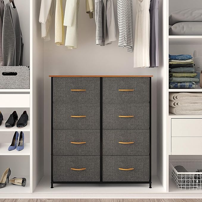 YITAHOME Fabric Dresser with 8 Drawers - Tall Storage Dresser, Chest of Drawers for Closet, Living Room, Hallway, Closets - Sturdy Steel Frame, Wooden Top & Easy Pull Fabric Bins