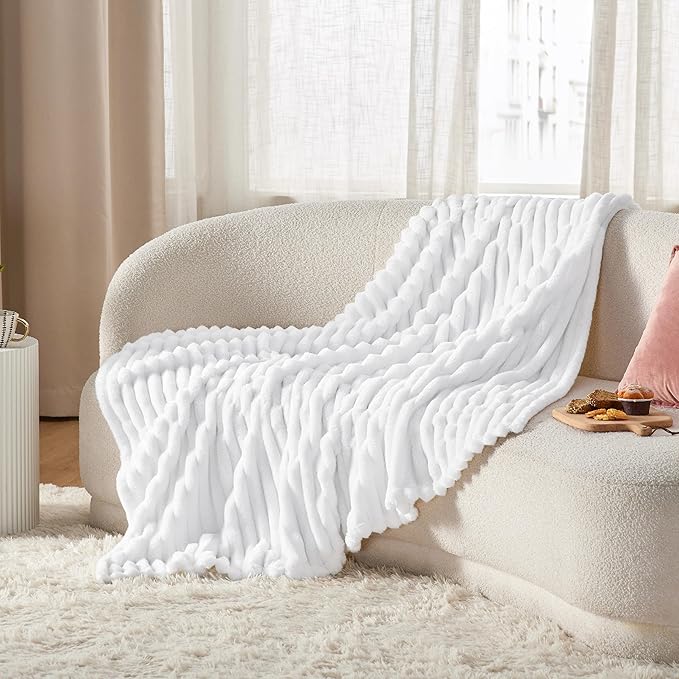 Bedsure GentleSoft White Fleece Blanket for Couch - Cozy Soft Blankets for Women, Cute Small Throws for Girls, 50x70 Inches
