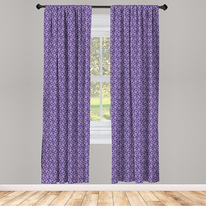 Ambesonne Geometric Curtains, Blossoming Flowers with Birth of Nature Season Theme Spring Summer, Window Treatments 2 Panel Set for Living Room Bedroom, Pair of - 28" x 63", Purple