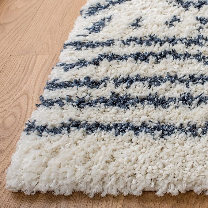 SAFAVIEH Arizona Shag Collection Area Rug - 9' x 12', Ivory & Slate, Moroccan Design, Non-Shedding & Easy Care, 1.6-inch Thick Ideal for High Traffic Areas in Living Room, Bedroom (ASG741M)