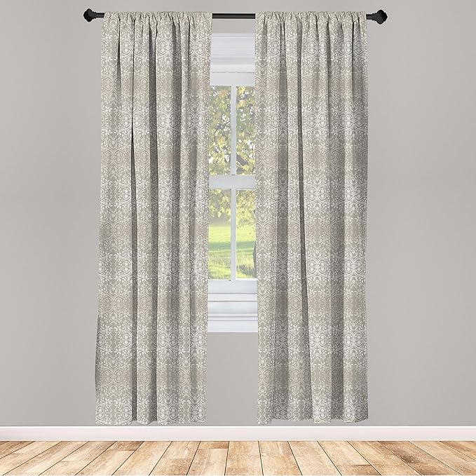 Ambesonne Grey Curtains, Victorian Lace Flowers and Leaves Retro Background Old Fashioned Graphic, Window Treatments 2 Panel Set for Living Room Bedroom, Pair of - 28" x 95", Warm Taupe