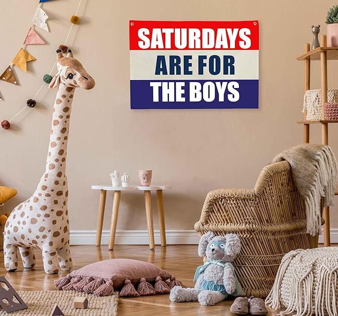 Boys Nursery Rectangular Canvas Banner-Flag Wall Sign for Baby Boys Kids Toddler,Playroom Bedroom Dorm Reading Room Wall Decor-Baby Shower Birthday Christmas Gift-Saturday are for Boy