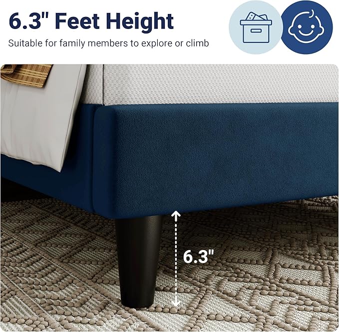 Allewie Twin Bed Frame/Velvet Upholstered Bed Frame with Vertical Channel Tufted Headboard/Strong Wooden Slats/Platform Bed Frame/Mattress Foundation/Box Spring Optional/Easy Assembly/Navy Blue
